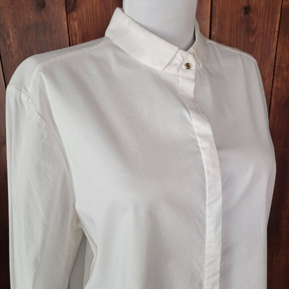 Black Label by Chico’s White Long Shirt Dress Tunic Top Lace Sleeves Size 2 Lg. - Picture 8 of 16